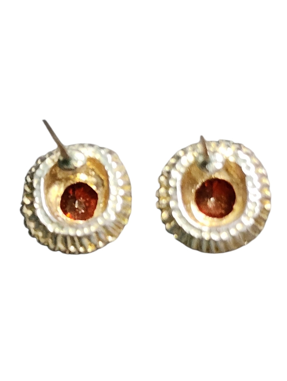 Goldtone Stud Earrings Red Crystal Halo - Picture 3 of 6
